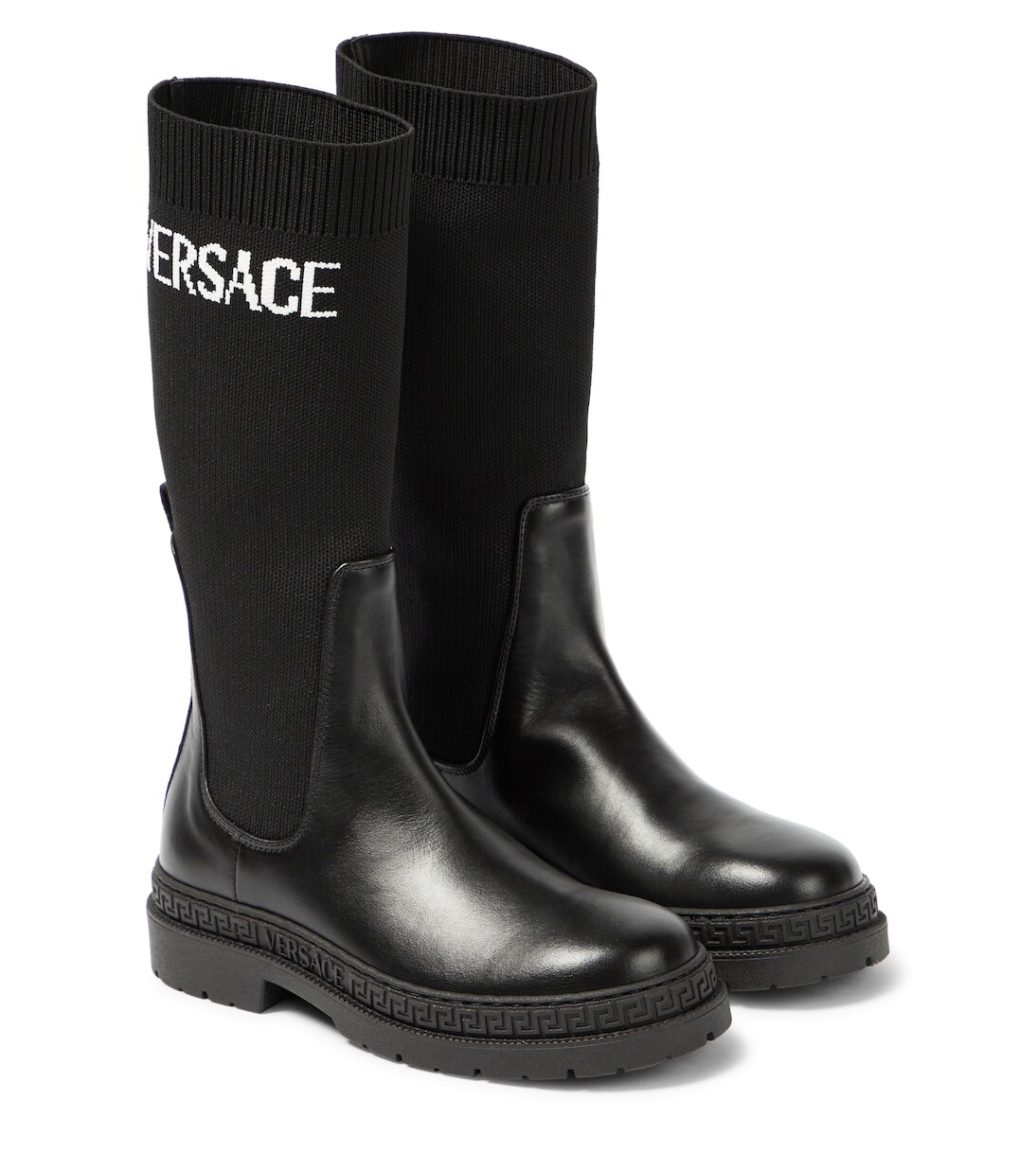 

Ботильоны из жаккардовой кожи с логотипом Versace Kids, черный