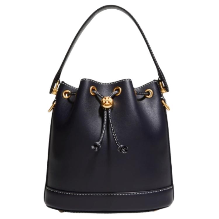 

TORY BURCH Кожаная сумка-ведро с монограммой T через плечо женская в морском темно-синем черном золотом