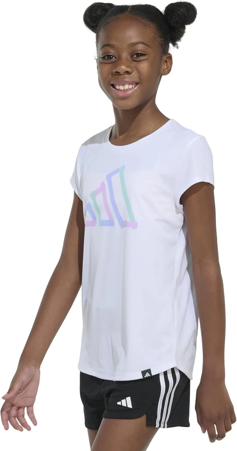 Футболка для девочек adidas, Slim Fit, кап-рукав, White Multi Color — фото 4
