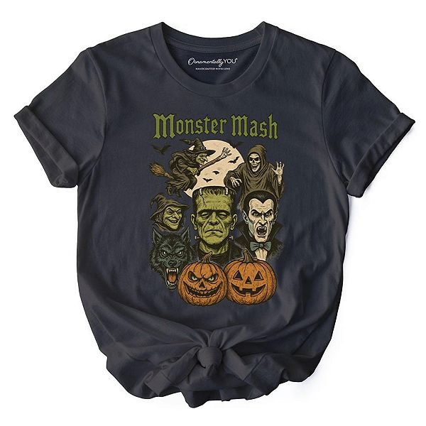 

Футболка Monster Mash с классическим принтом монстров для жуткого сезона Ornamentallyyou, Gray