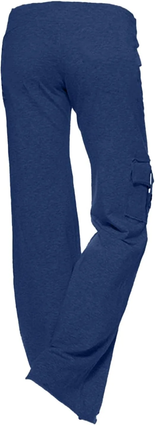 Женские карго-штаны с высокой талией, широкие, plus size, мешковатые, тянущиеся, йога-штаны со шнурком, прямые, расклешенные леггинсы Generic, синий — фото 3