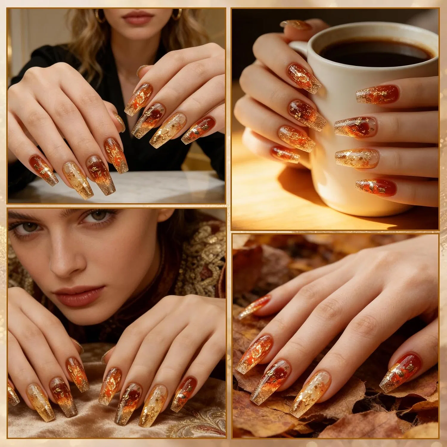 Накладные ногти-балерина золотого цвета (24 шт.) Virellay, Gold — фото 2