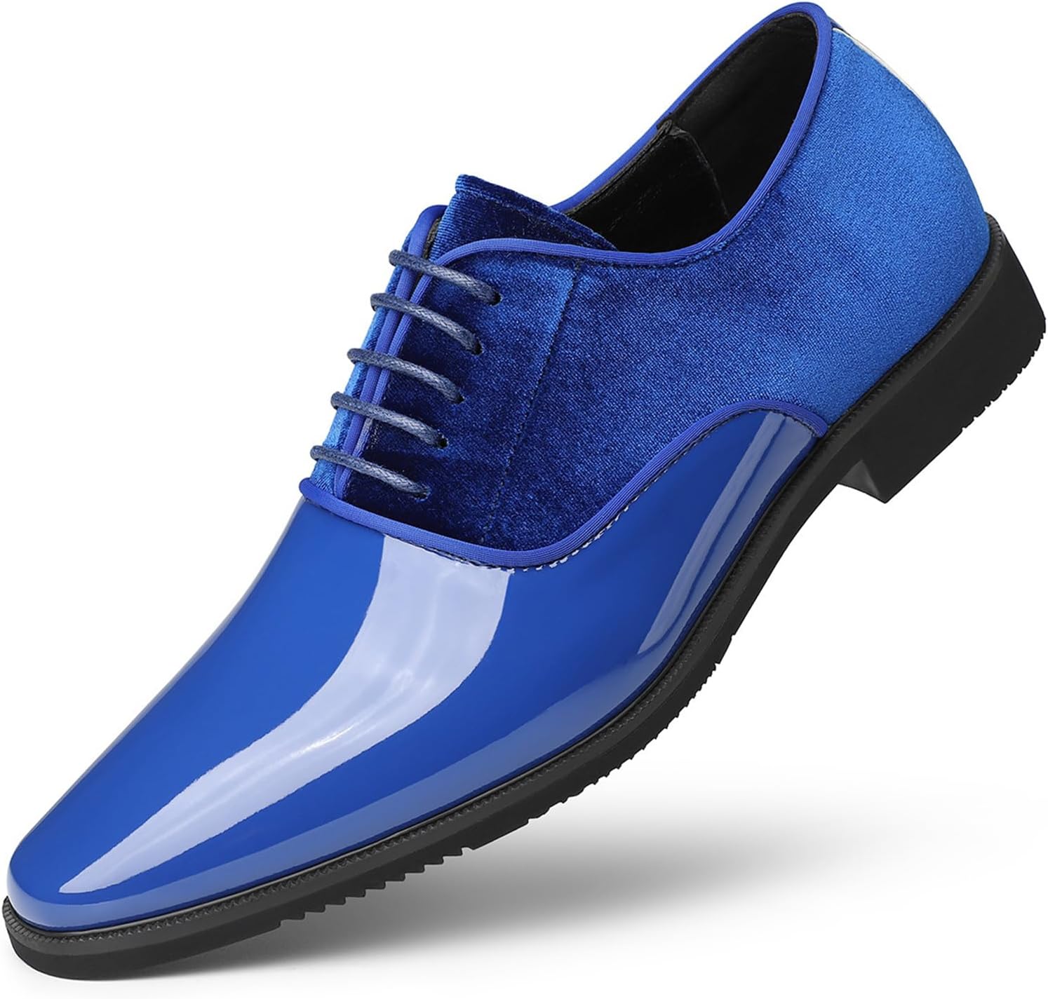 

Мужские оксфорды с отделкой из лакированной кожи, бархатной аппликацией, классические замшевые туфли с заостренным носком, массивным каблуком, шнуровкой, для смокинга, официальных мероприятий, свадеб и деловых встреч Uzujbaa, синий