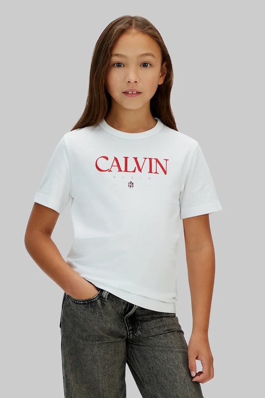 

Детская хлопковая футболка Calvin Klein Jeans, белый