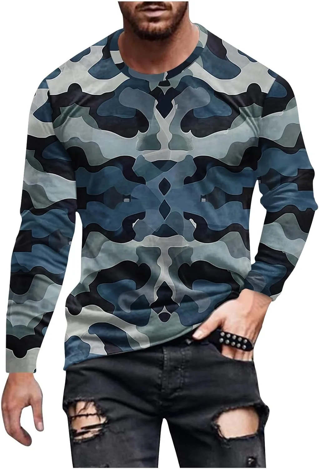 

Футболка для мужчин big and tall с длинным рукавом и камуфляжным принтом