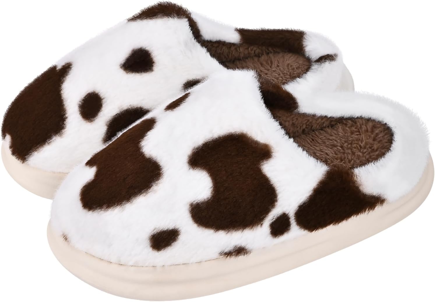 

Мягкие плюшевые тапочки для женщин и мужчин, противоскользящие пушистые зимние домашние тапочки, с мягкой теплой искусственной меховой подкладкой, для использования в спальне Jieertop, Cow Print Coffee