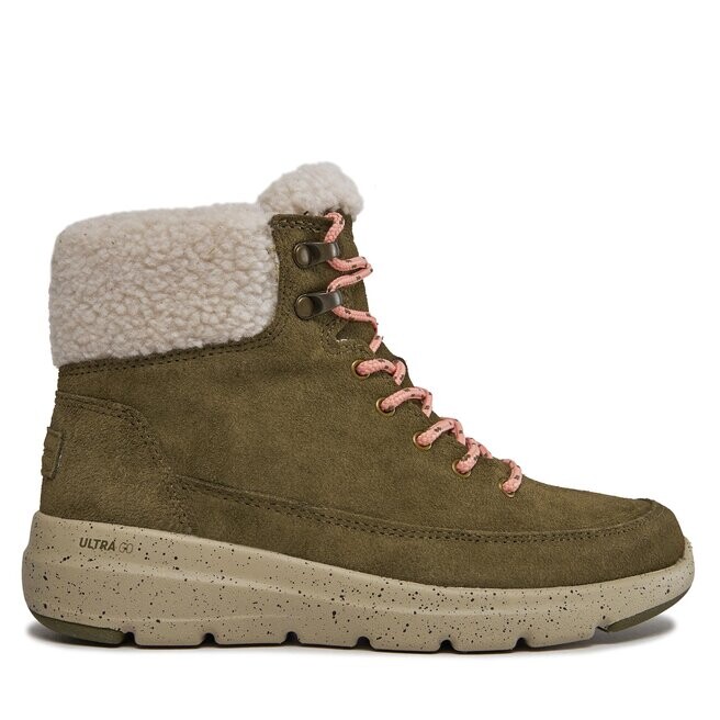 Ботинки женские Skechers GlacialUltra с мехом, черный, хаки — фото 2