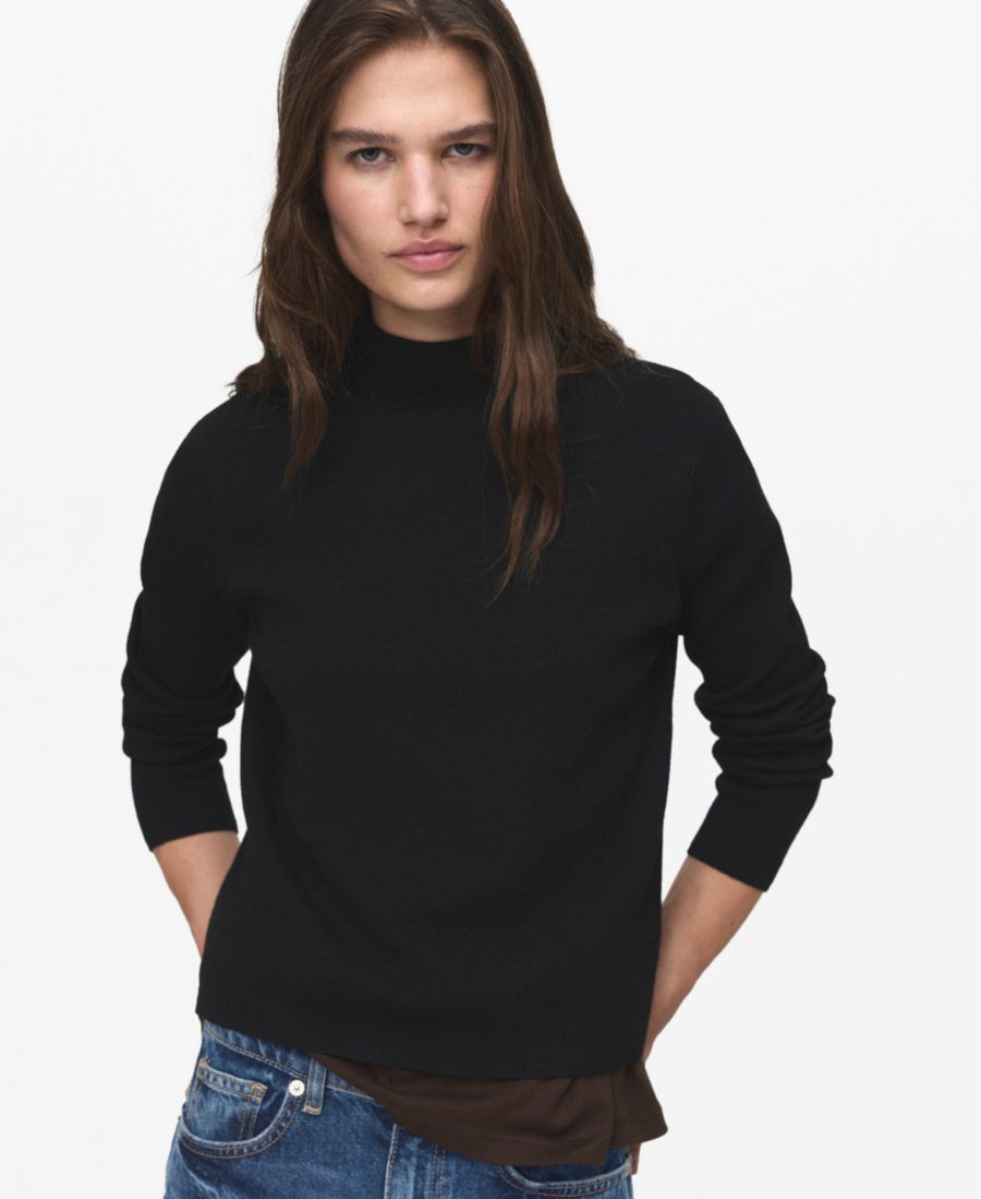 

Женский вязаный свитер Perkins с воротником-стойкой MANGO, Black