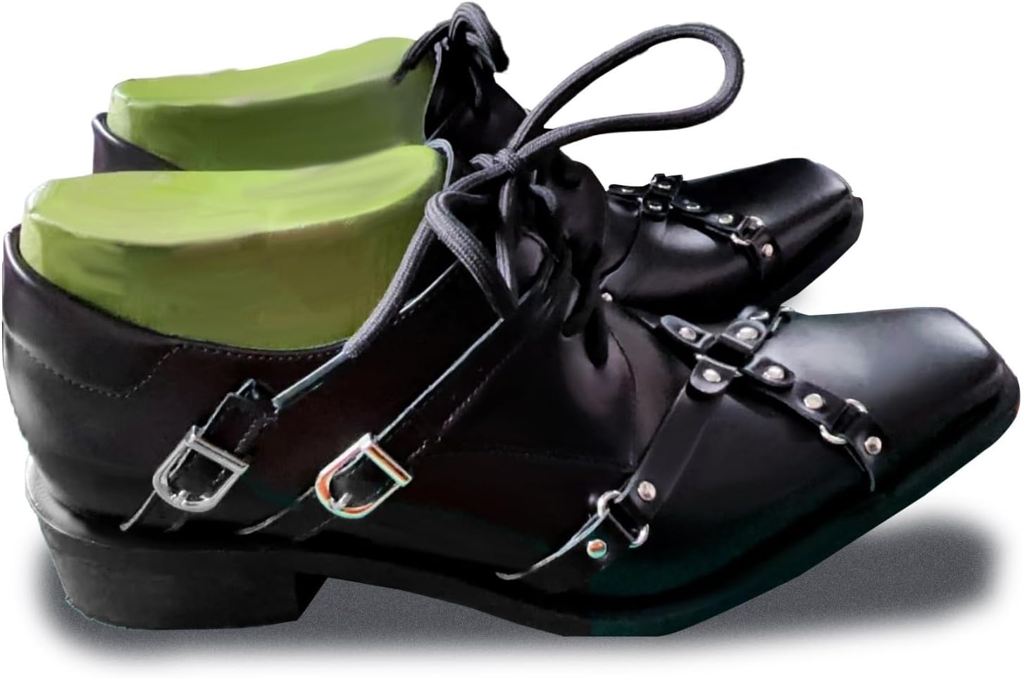 

Унисекс кожаные оксфорды на шнуровке с ретро квадратным носком, низким устойчивым каблуком, удобные, противоскользящие, дышащие, с пряжкой, в панк-стиле для повседневной работы и вечеринок Qklmwes, черный