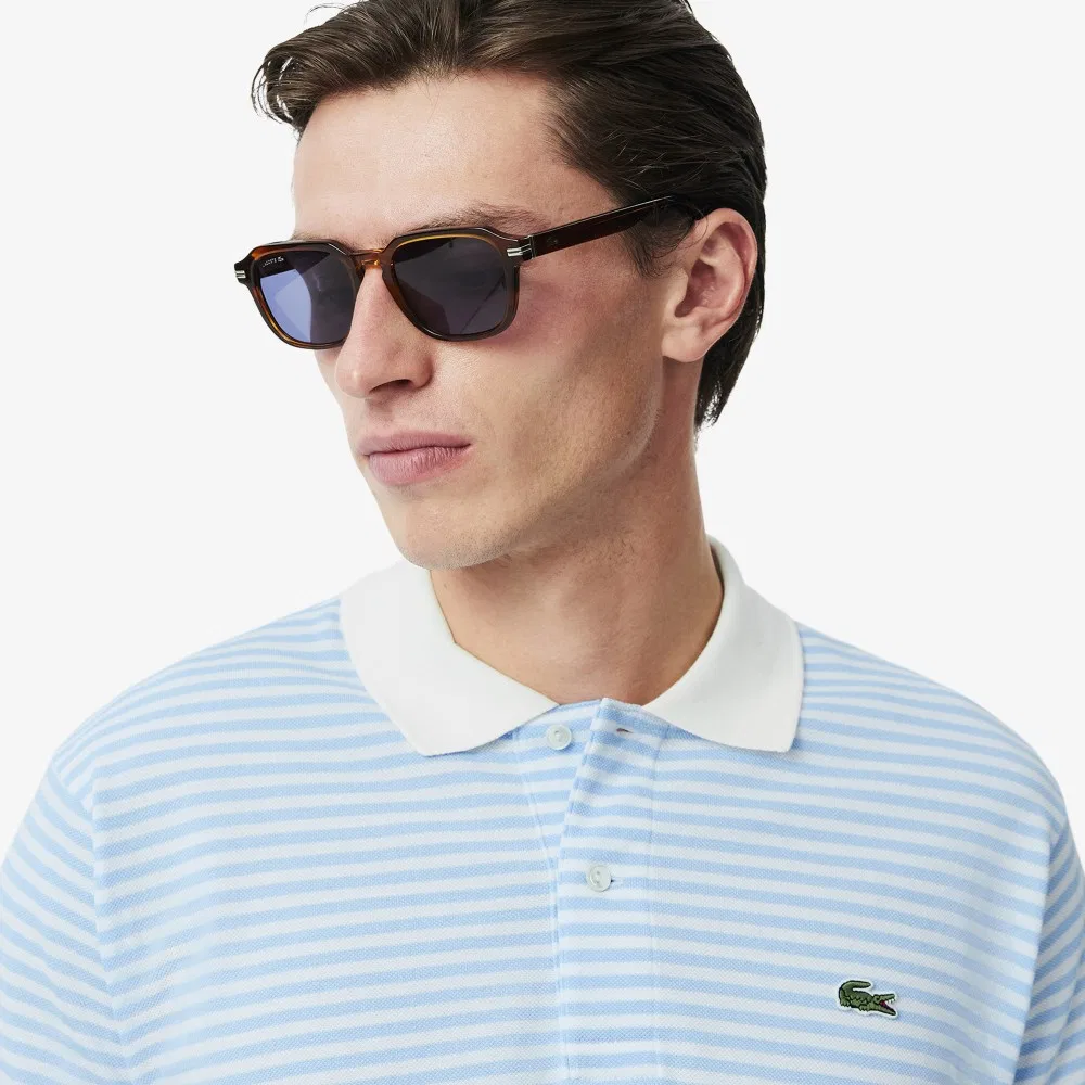 Футболка-поло Lacoste Мужская, классический крой, голубой полоска, хлопок — фото 2