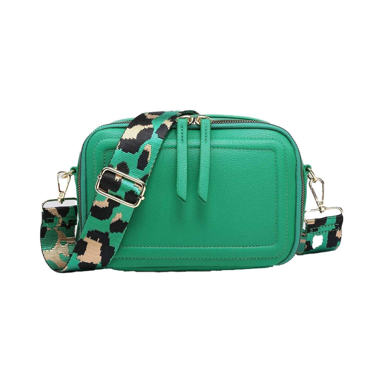 

Маленькая сумка через плечо с отделениями на молнии с двойной лентой и холщовым ремешком Kitise, зеленый