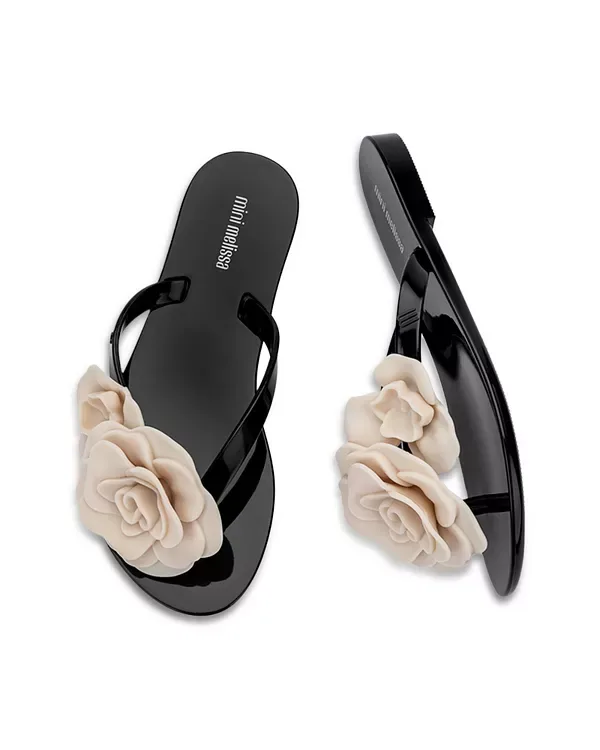 Детские шлепанцы Harmonic Petals - для малышей, детей постарше. Mini Melissa, Black/Beige — фото 4