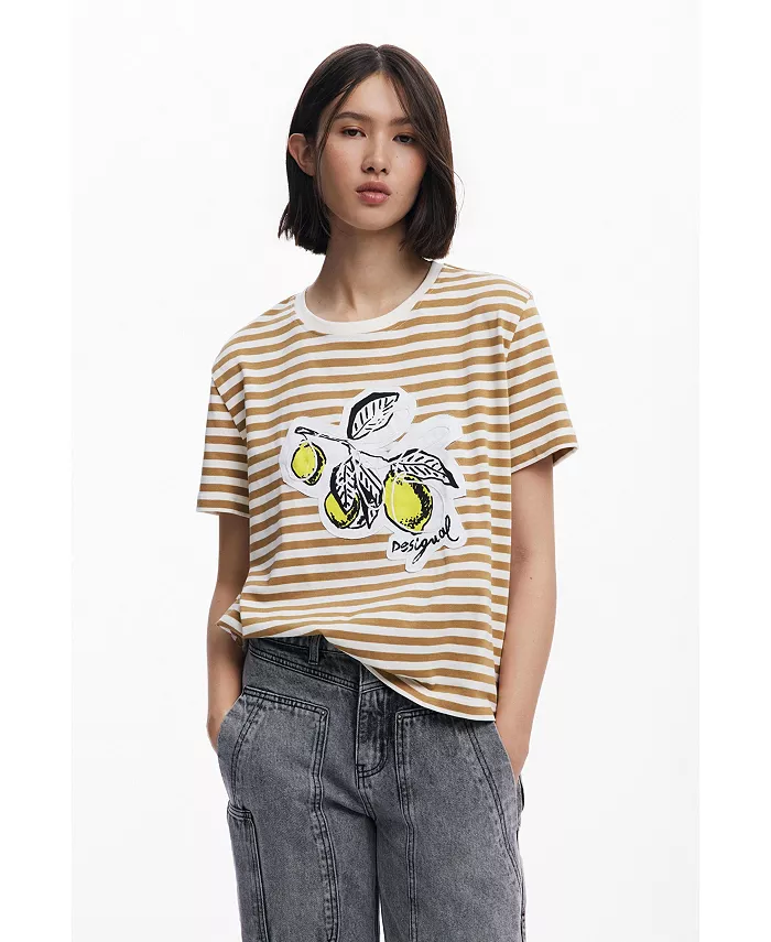 

Женская футболка с полосатым принтом Desigual, белый