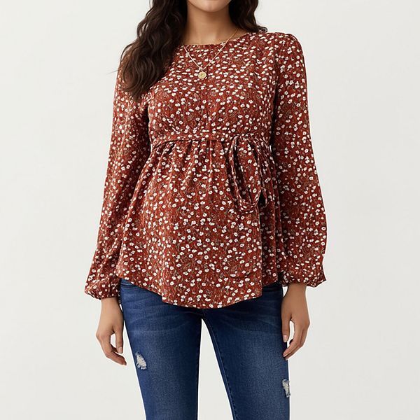 

Женская блузка для беременных с длинными рукавами, мягкая драпированная ткань, нежный узор Anna-Kaci