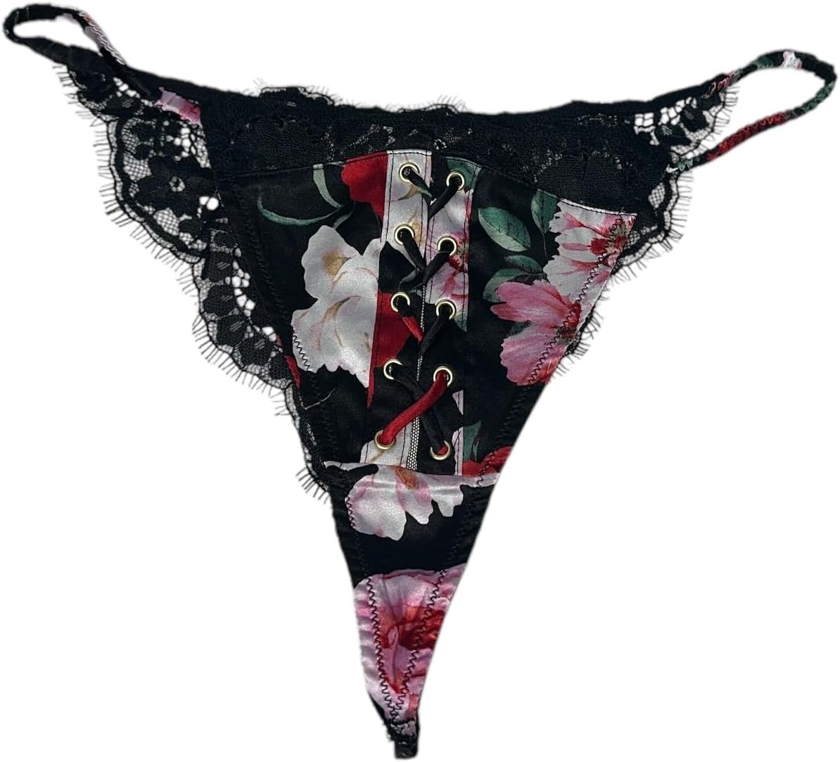 

Трусики-танга/стринги Victoria's Secret Atelier из атласа и кружева, черные, с цветочным принтом, новые, Black Floral