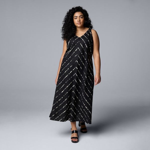 

Платье макси с v-образным вырезом больших размеров Simply Vera Vera Wang, цвет black dye stipe
