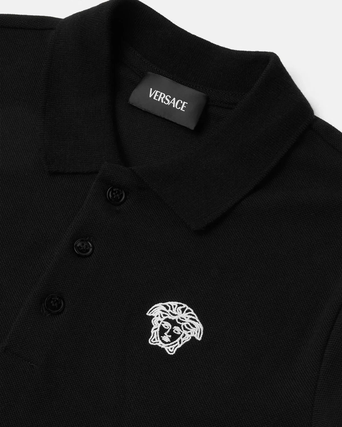 Детское поло из хлопкового пике с вышивкой VERSACE, черный — фото 4