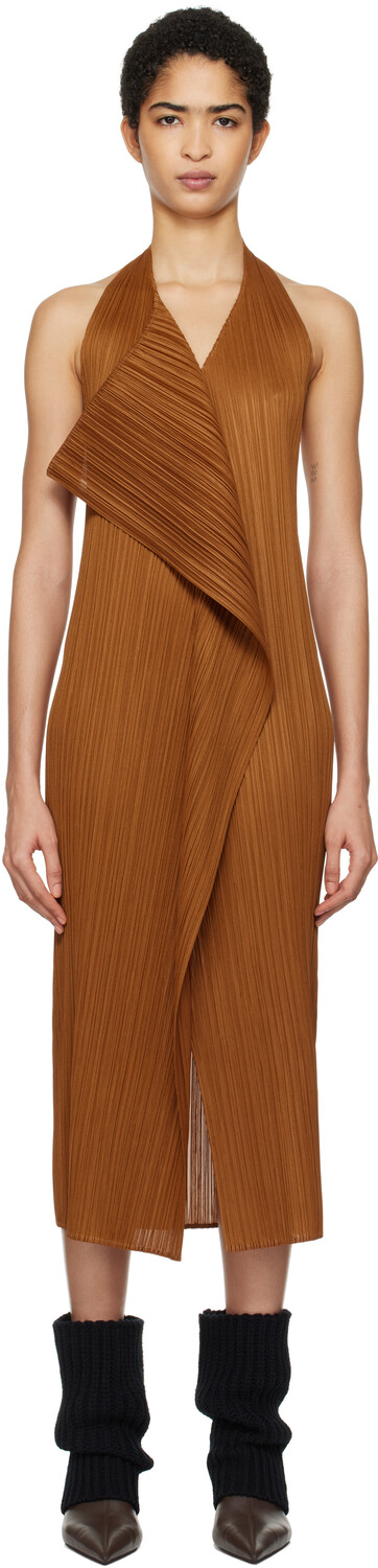 

Платье макси Monthly Colors November PLEATS PLEASE ISSEY MIYAKE, коричневый