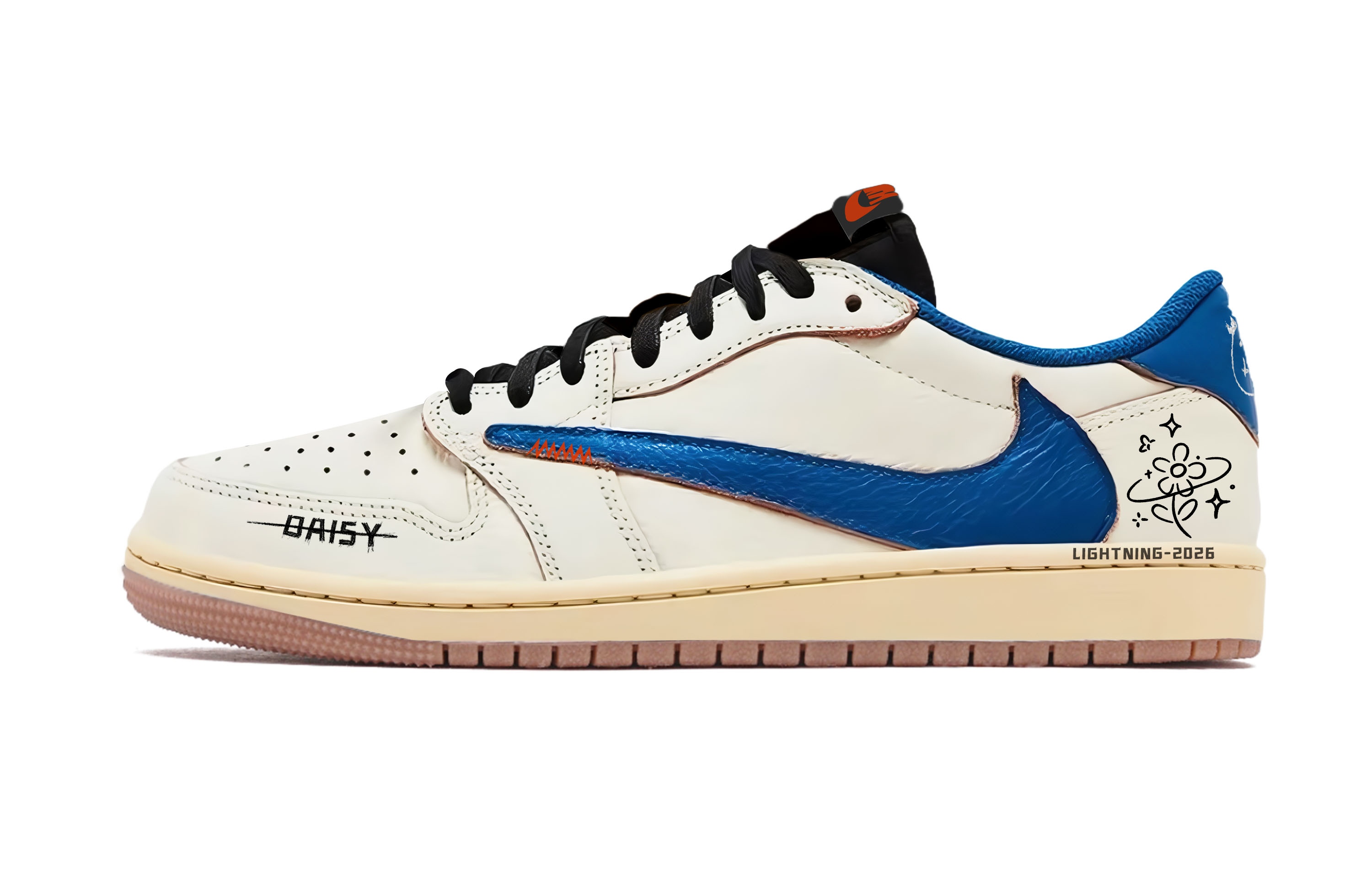 

Трэвис Скотт X Air 1 винтажные баскетбольные кроссовки унисекс лоу-топ Black Jordan, Dodger синий