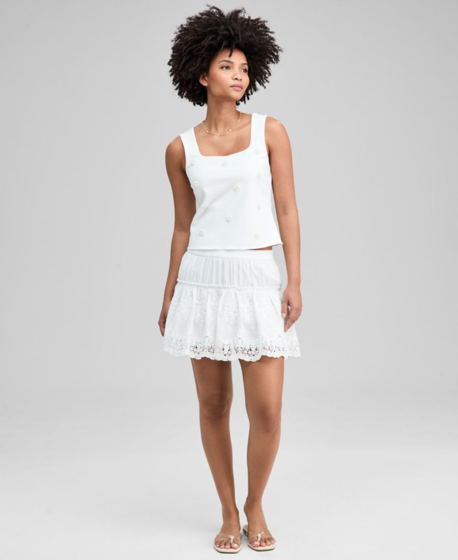 

Женская хлопковая мини-юбка с вышивкой And Now This, Bright White