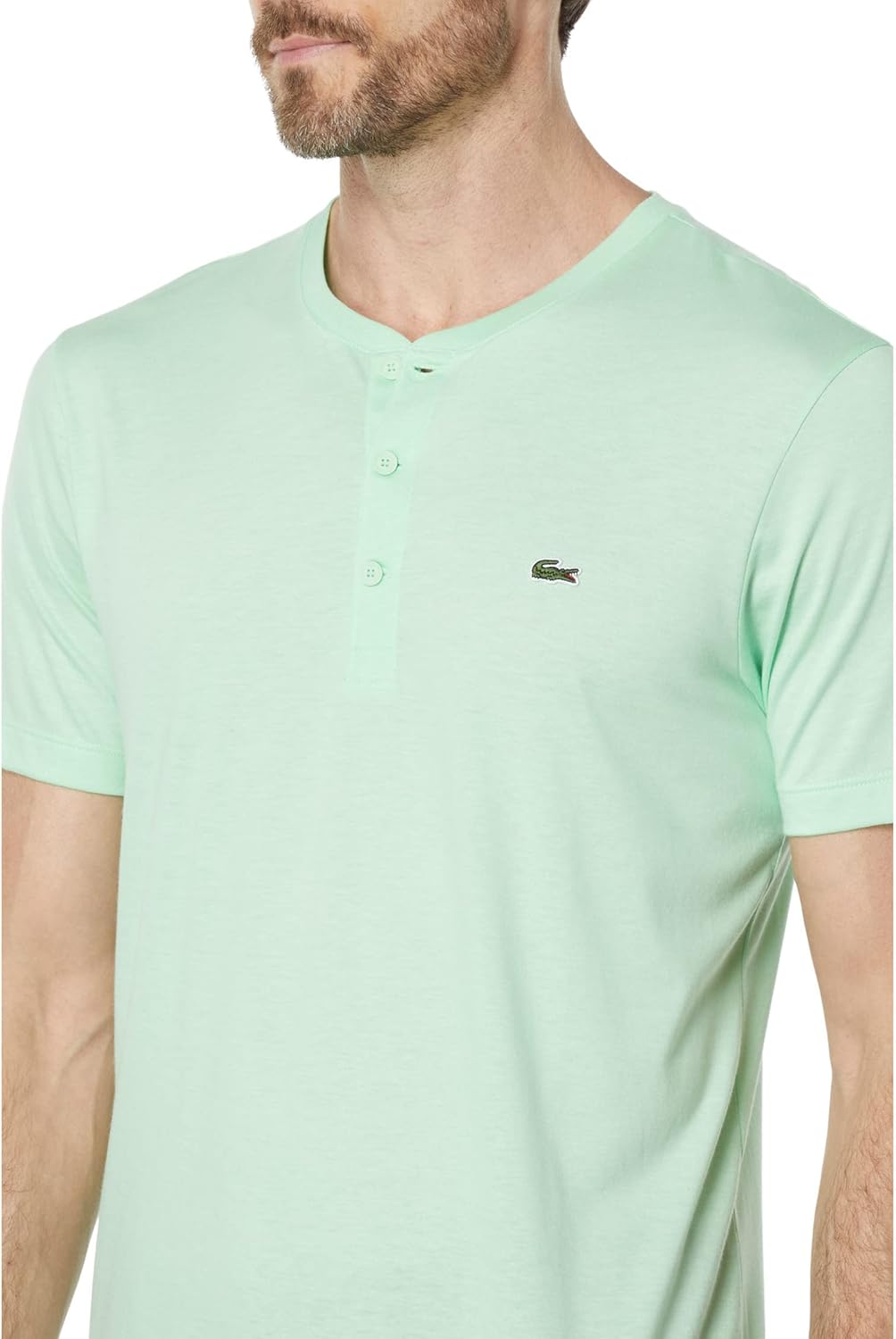 Мужская футболка Lacoste из хлопкового джерси с воротником-хенли и пима, Ash — фото 3
