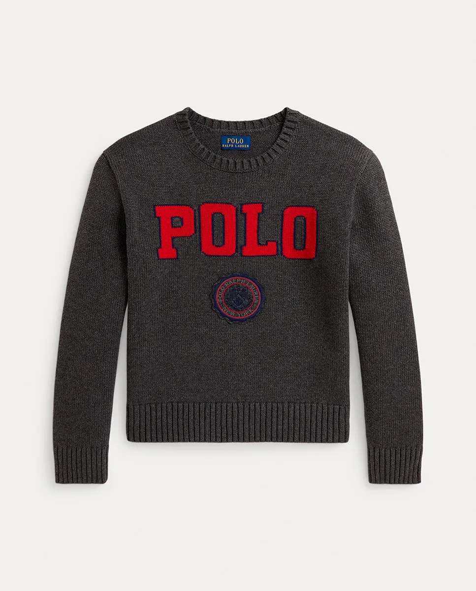 

Детский хлопковый джемпер с логотипом Polo Ralph Lauren, темно-серый