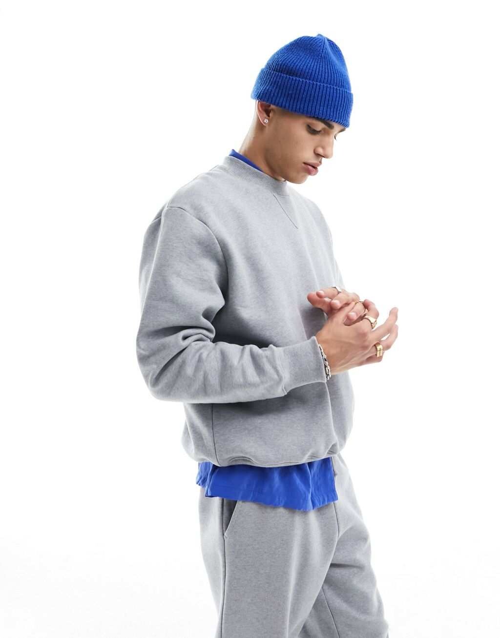 

Серый меланжевый тяжелый свитшот оверсайз ASOS DESIGN