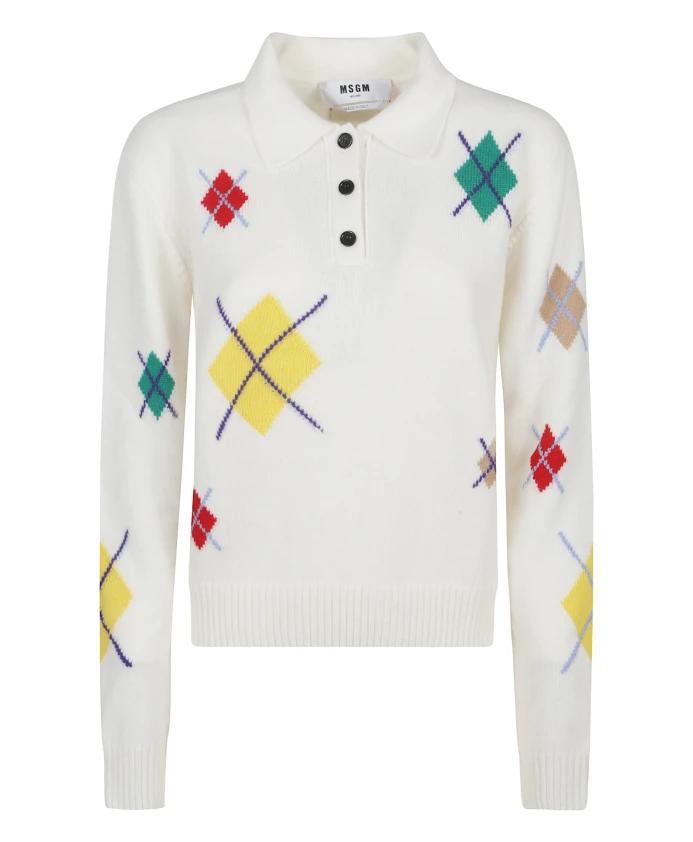 

Шерстяная рубашка с ромбовидной отделкой и длинными рукавами. Msgm, белый