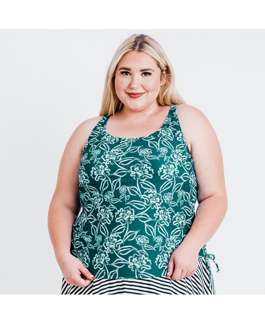 

Купальник-танкини Maya больших размеров: верх со съемными чашечками и плавки Calypsa, Dark jade blooms