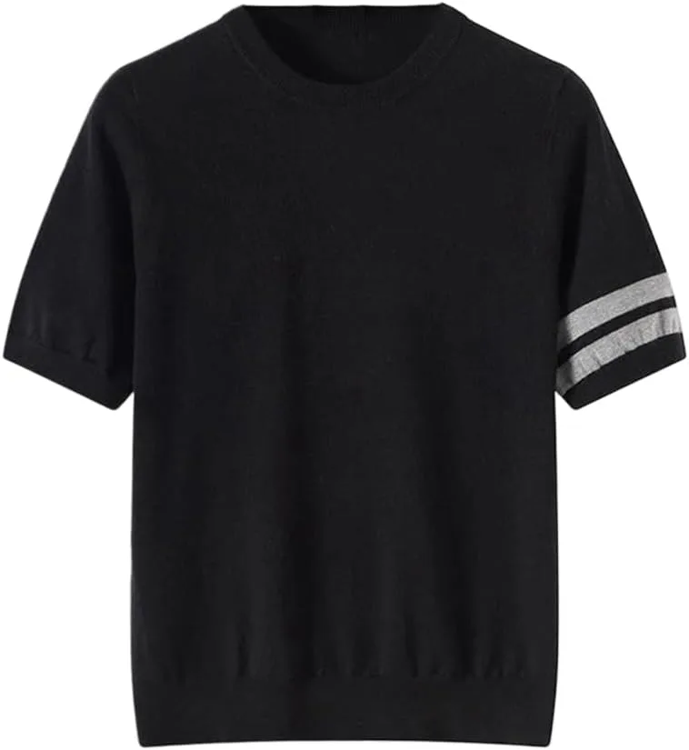 

Мужской свитер с коротким рукавом из смеси шелка и шерсти, круглый вырез, летний