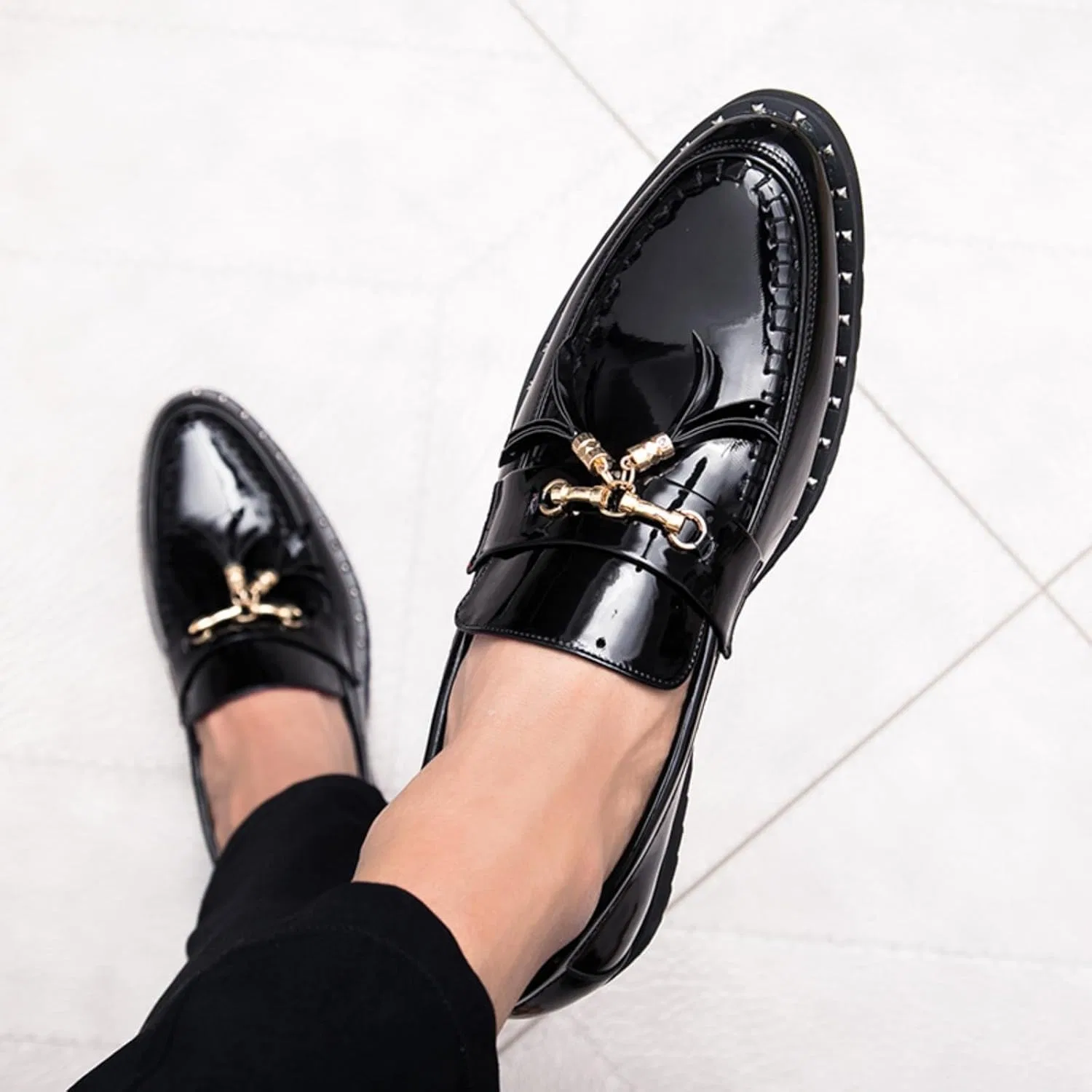 Лоферы мужские, Patent Leather, Slip-On, Black Khwfjas — фото 3