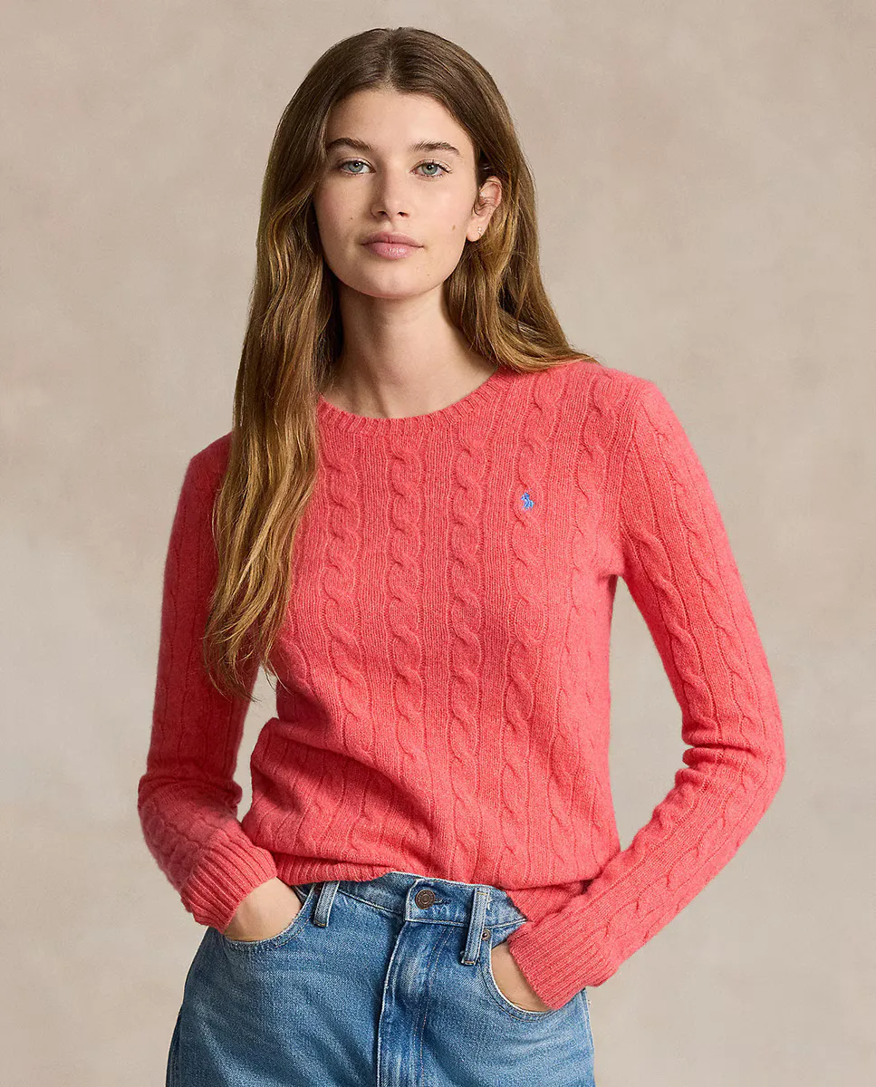 

Женский свитер косой вязки с круглым вырезом Polo Ralph Lauren, коралловый