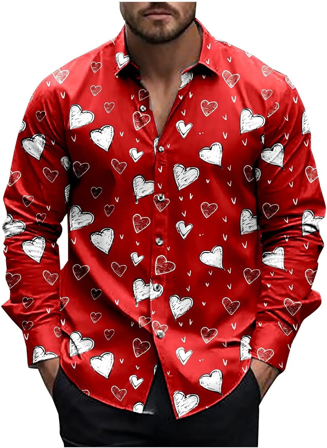 

Мужская рубашка на пуговицах с принтом в виде сердца Smxrfitk