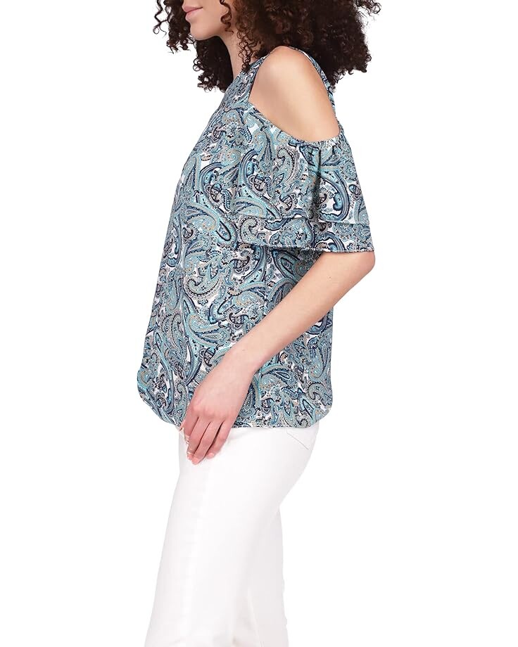 

Топ Michael Kors Paisley Cold-Shoulder Top, цвет Midnight Blue