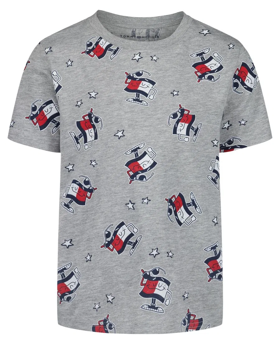 Детская футболка с коротким рукавом и графическим принтом, размер 2T-7 Tommy Hilfiger, серый — фото 4