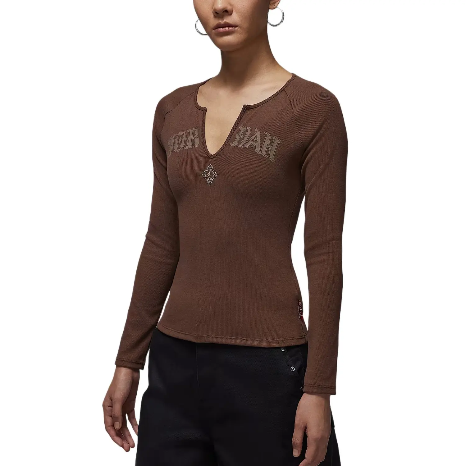 

Jordan Трикотажный свитер для женщин, светло-шоколадный, V-образный вырез, умеренная посадка