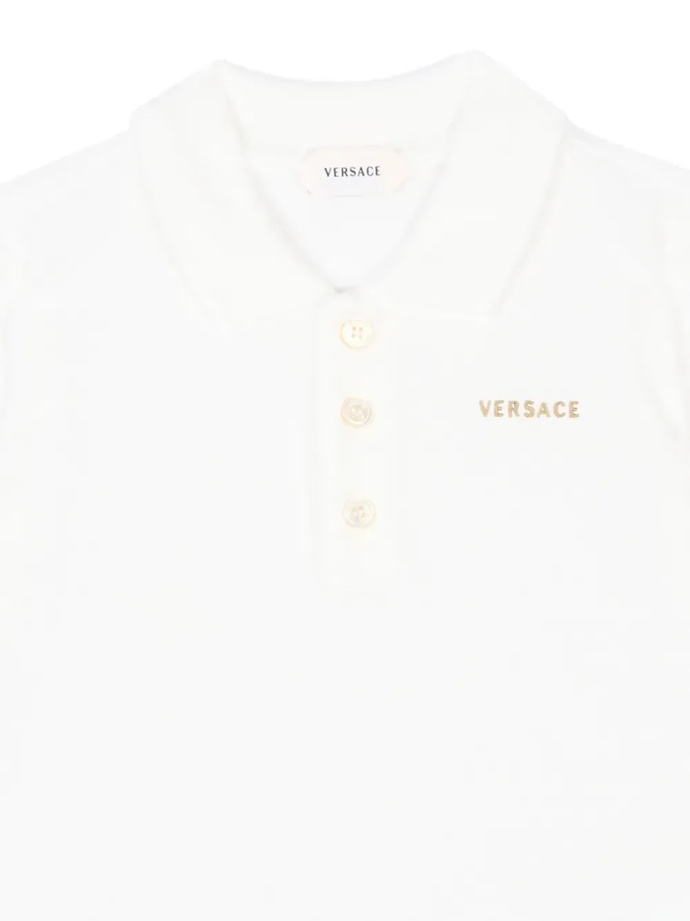 Трикотажная футболка-поло с вышитым логотипом и короткими рукавами Versace Kids, белый — фото 3