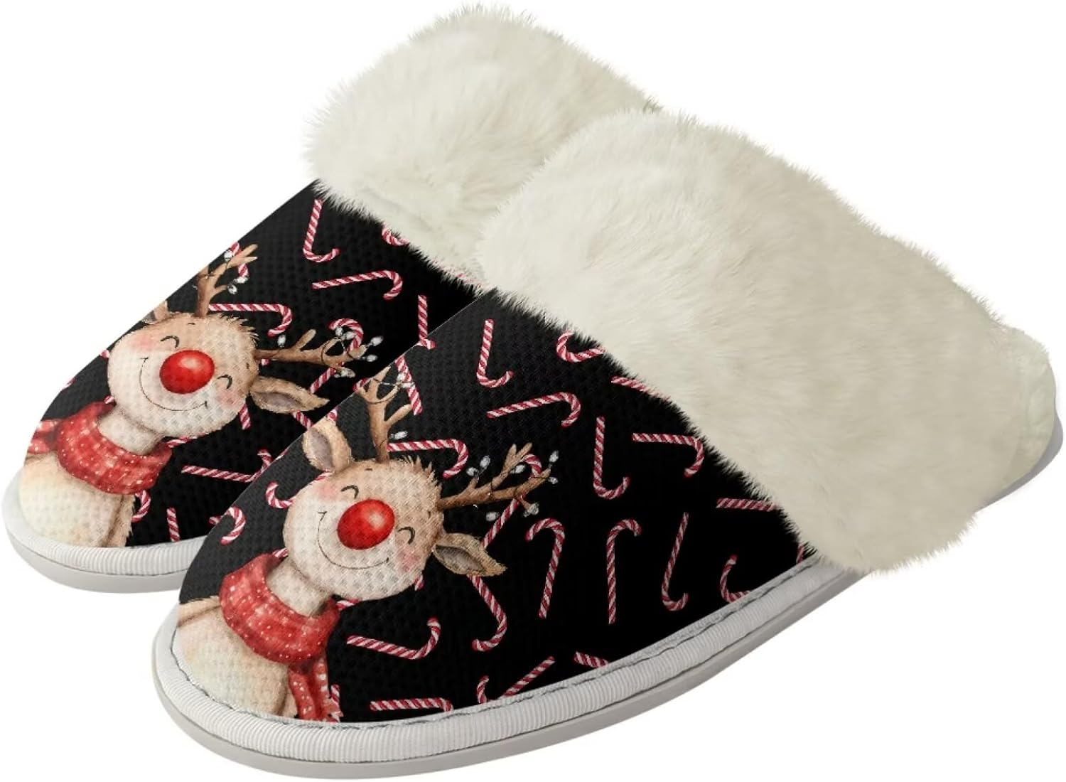 

Женские и мужские теплые тапочки мягкие плюшевые домашние тапочки с противоскользящей подошвой, пушистым воротником, для спальни, для дома и улицы Jiquruby, Christmas Deer