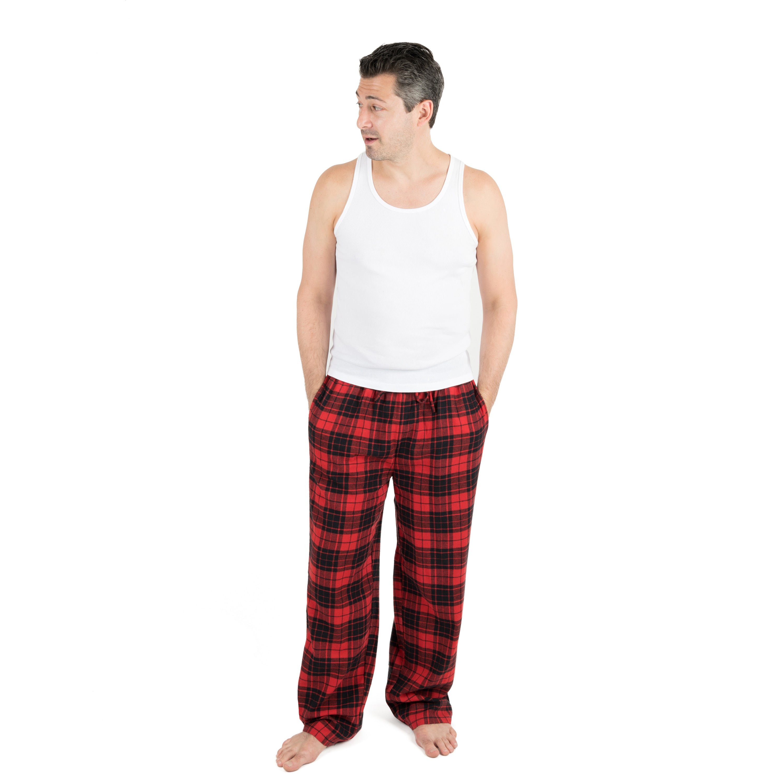 

Рождественские мужские фланелевые пижамные штаны в клетку Leveret, цвет plaid black & red