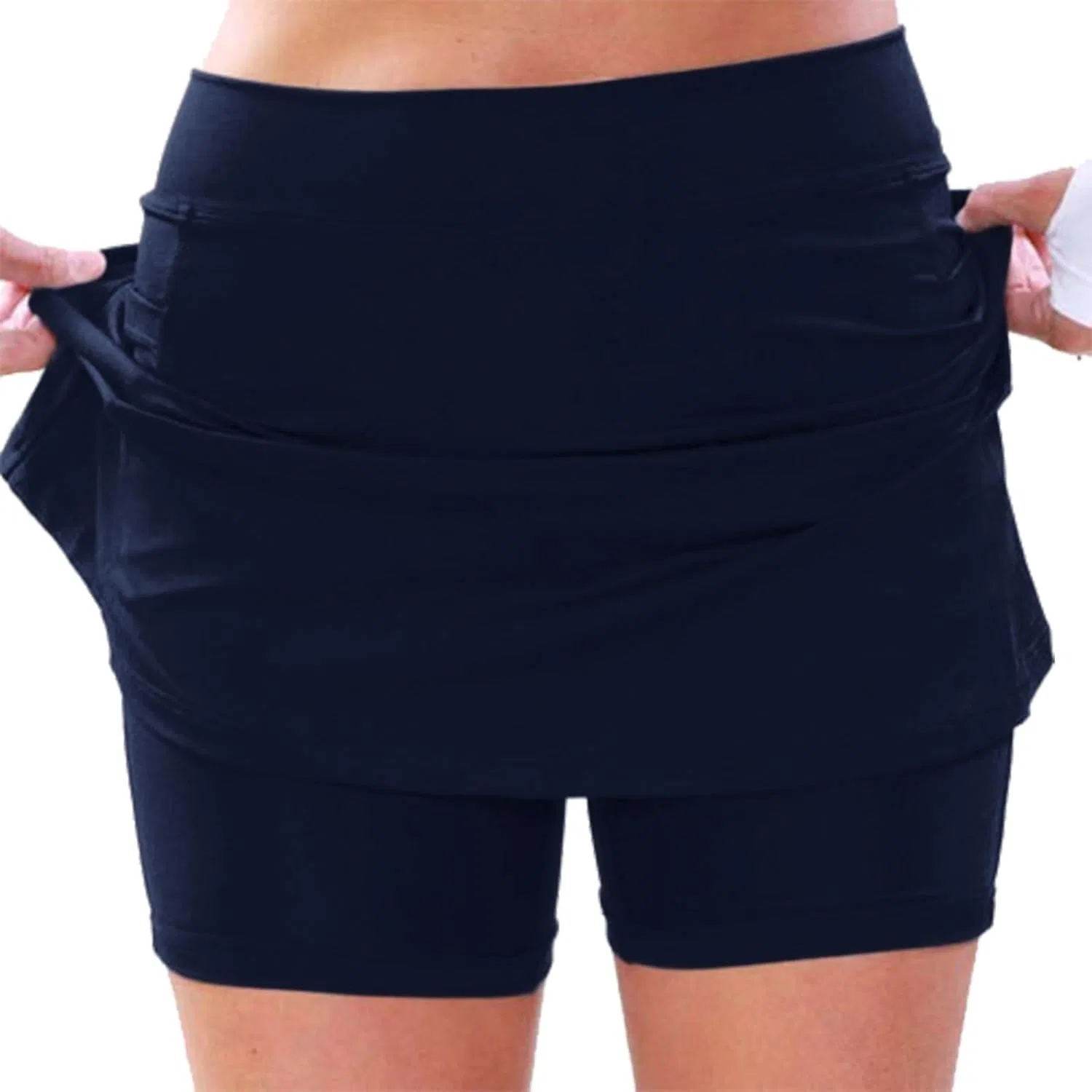 Спортивная юбка-шорты с карманами, высокая талия, утяжка, Cotton/Spandex, A003navy