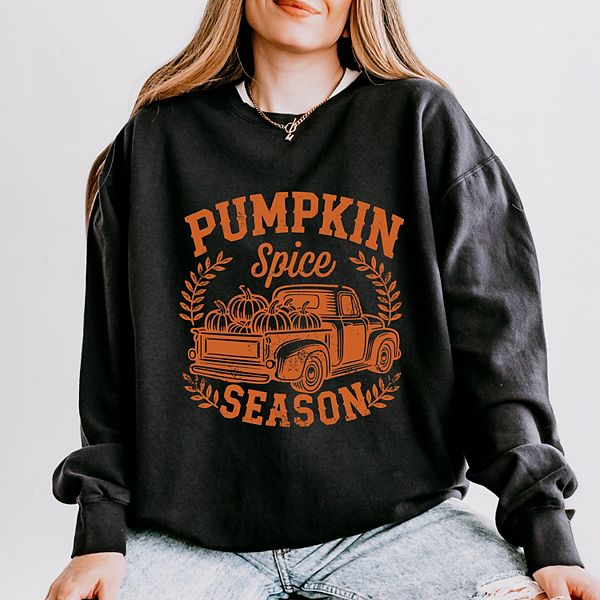 

Свитшот женский легкий garment dyed с принтом Pumpkin spice season truck distressed Simply Sage Market, Black, Черный, Свитшот женский легкий garment dyed с принтом Pumpkin spice season truck distressed Simply Sage Market, Black