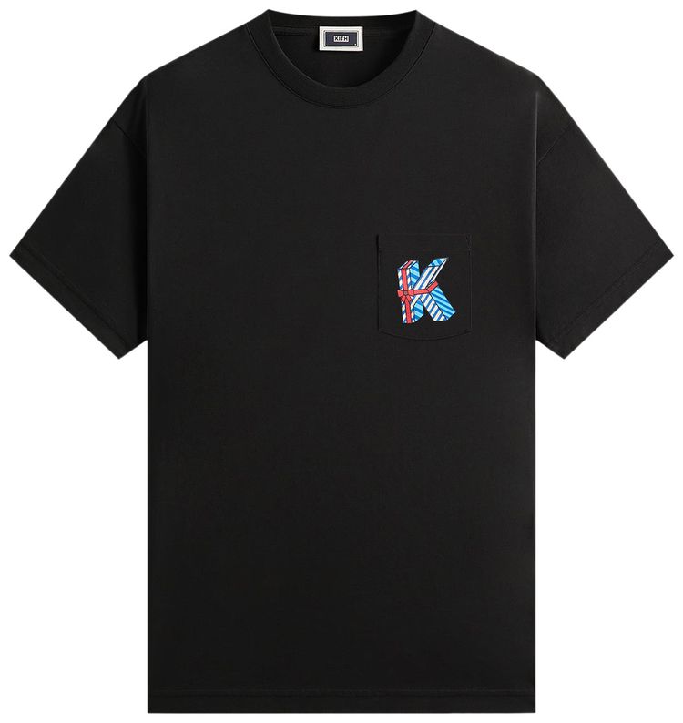 

Футболка Kith с рождественским декором и карманом, черная, Черный, Футболка Kith с рождественским декором и карманом, черная