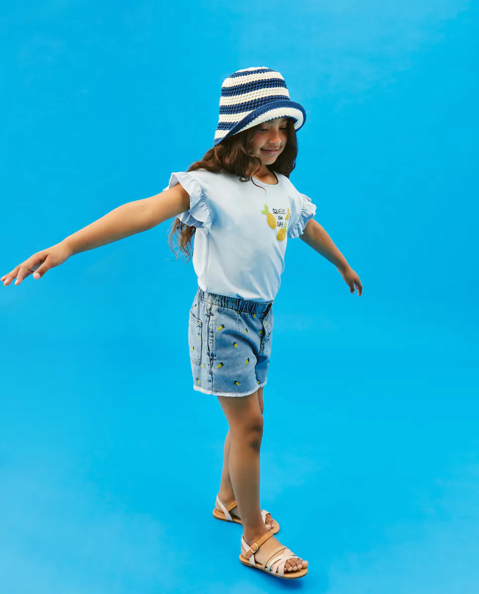 

Джинсовые шорты для девочек с вышивкой Kids El Corte Inglés, синий