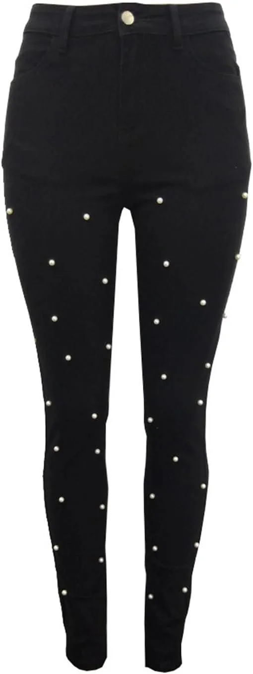 

DGHM-JLMY женские джинсы Mid Rise Pearl Skinny Denim с бусинами Stretch Curvy Jegging