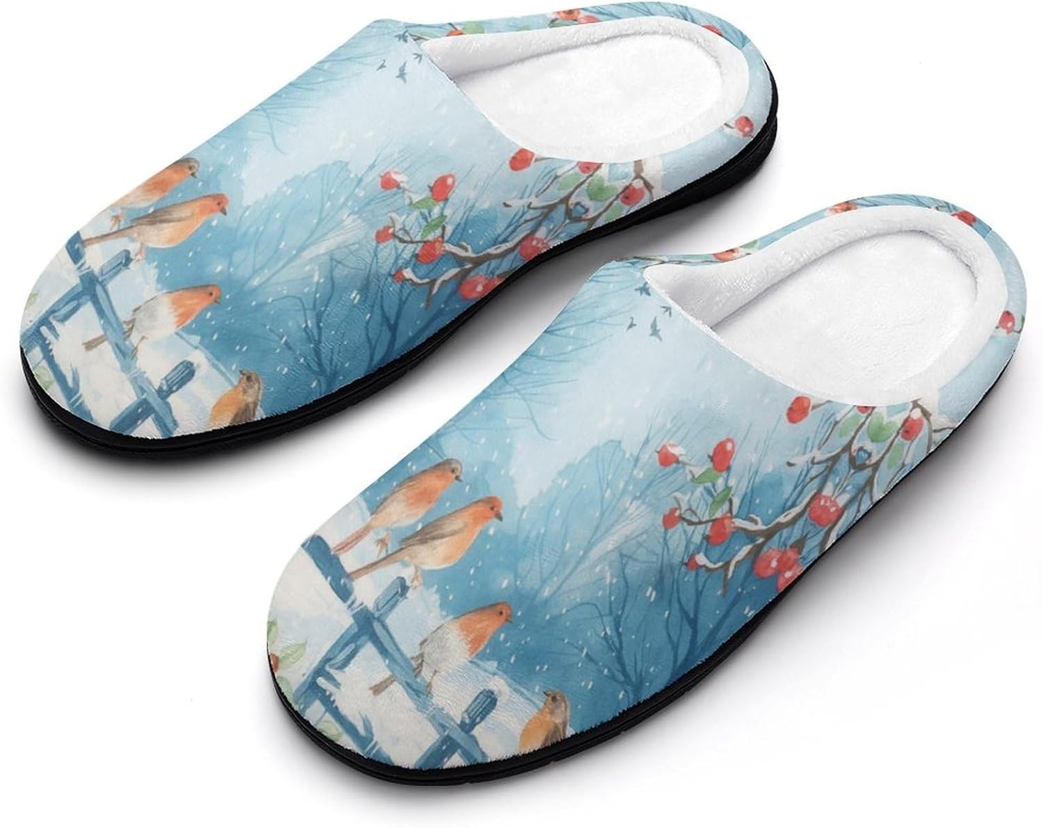 

Мужские хлопковые тапочки для баскетбола с яркими пятнами, для дома и улицы, теплые, уютные, мягкие, с противоскользящей подошвой Daihanle, Winter Bird Snowy Day