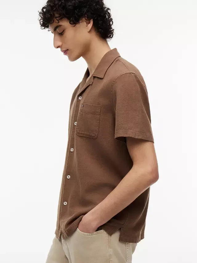 Рубашка из смеси льна, прямого кроя, с отложным воротником Tommy Hilfiger, Brown — фото 2