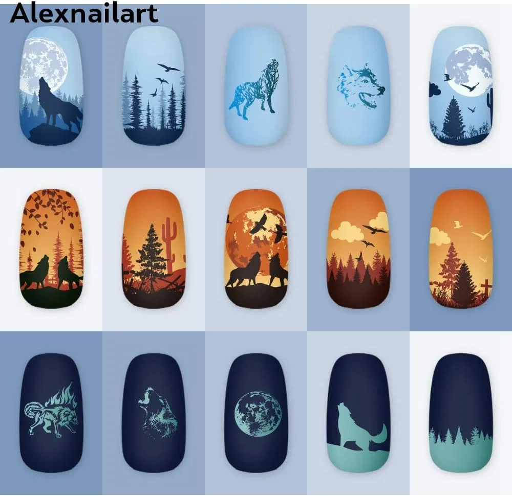 Пластины для стемпинга с узорами «Волк, Луна, Орел» Alexnailart — фото 4