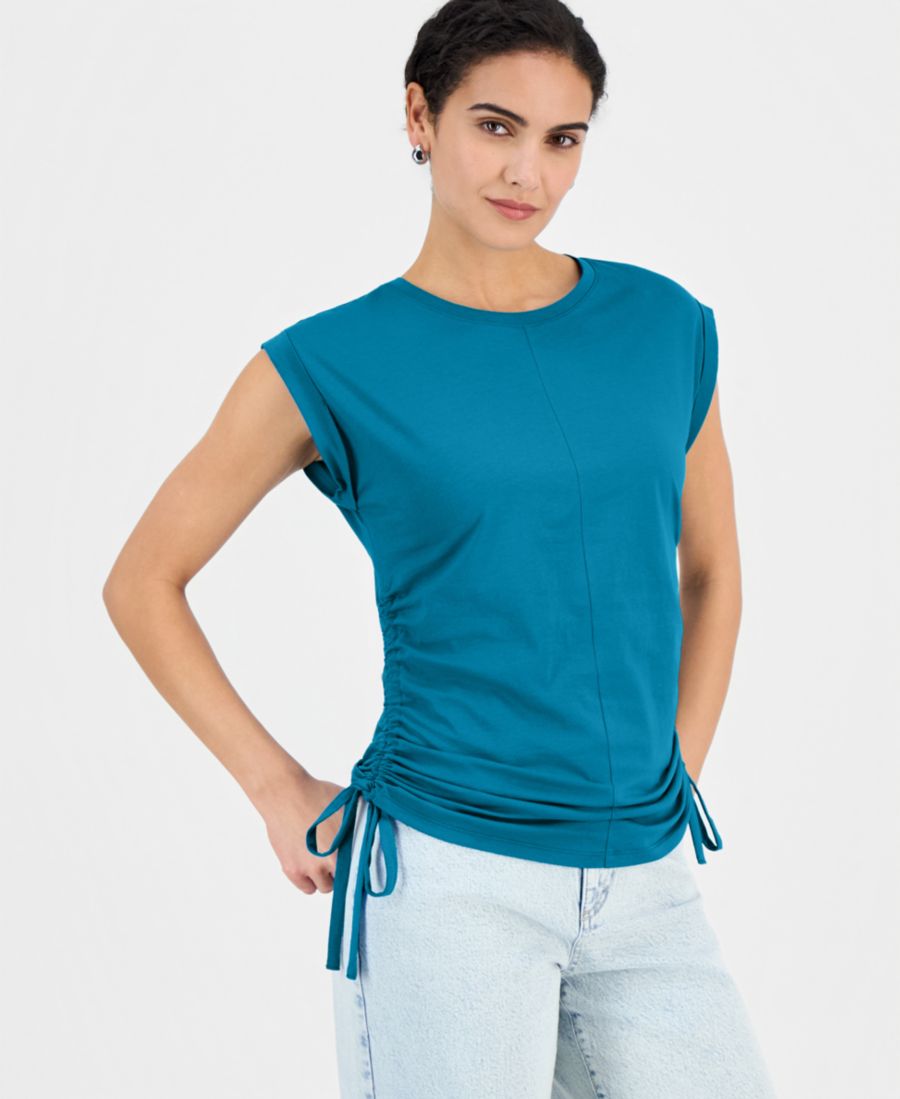 

Женская блузка с принтом и завязками по бокам, размеры P/XS-3X INC International Concepts, Ceramic Teal