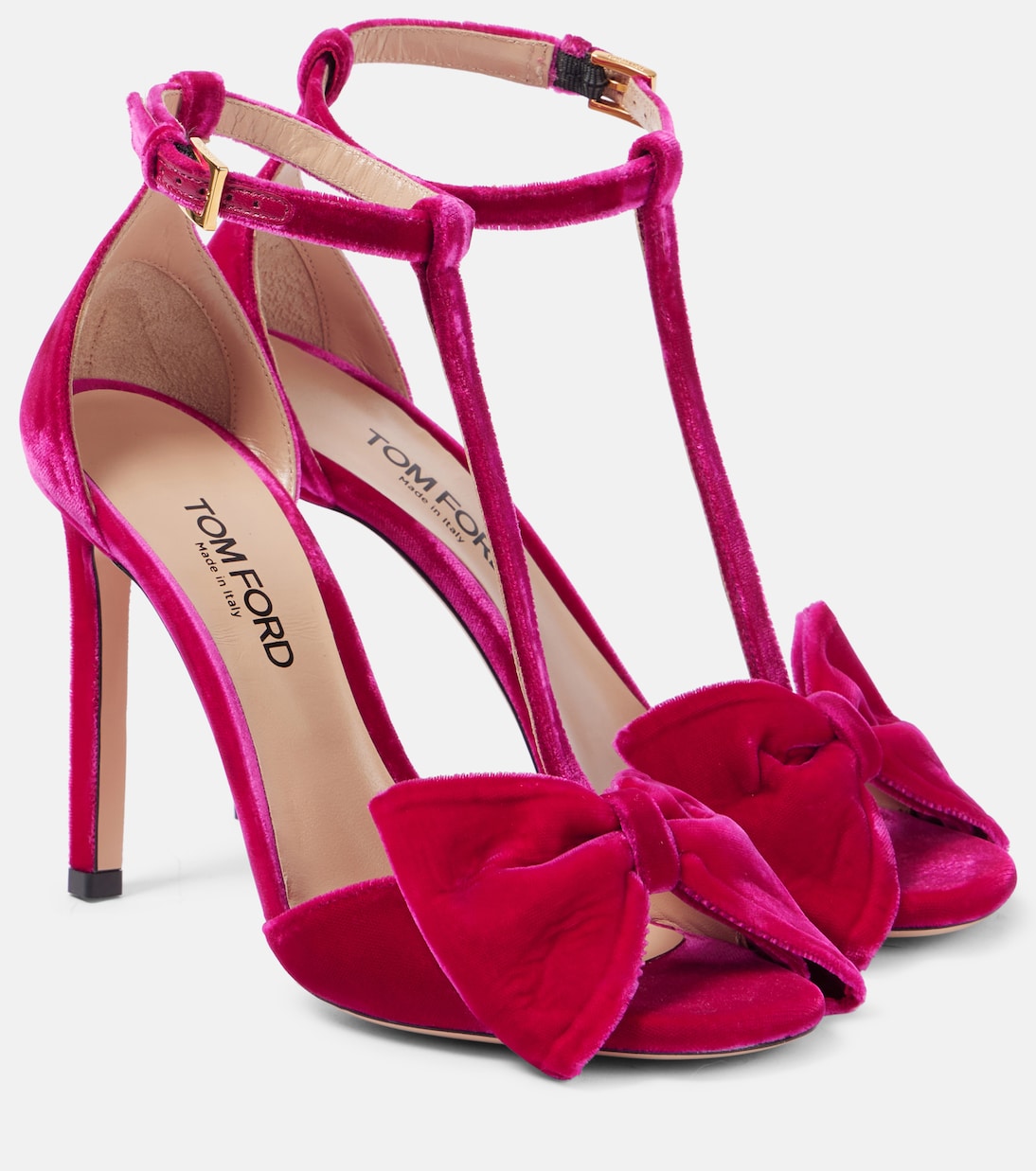 Бархатные босоножки Brigitte с бантом Tom Ford, Crimson Pink
