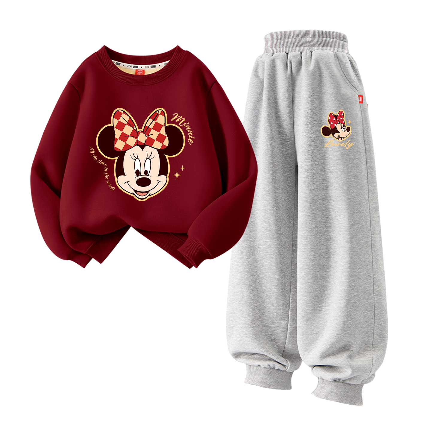 

Детская повседневная спортивная одежда Disney, [thickened and fleece-lined]dinner star бордовый+celebration nini серый